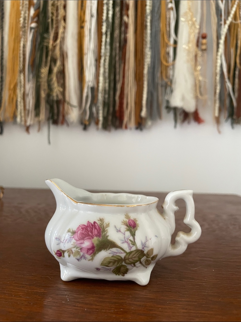 Vintage Floral Porcelain Creamer with Pink Rose Motif